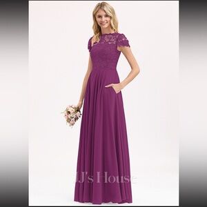 JJ’s House A-line Scoop Floor-Length Lace Chiffon Bridesmaid Dress